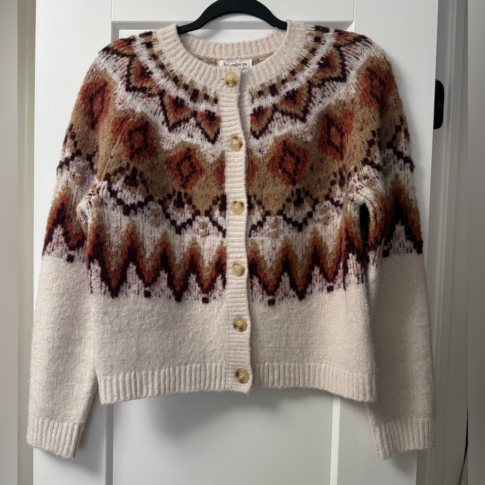 Heartloom Cream and Brown Patterned Cardigan